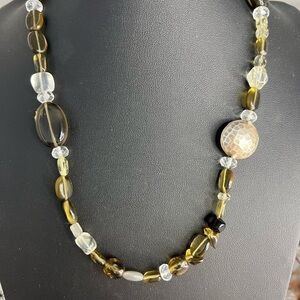 Peyote Bird Smoke Gray Glass & Stone 925 Necklace